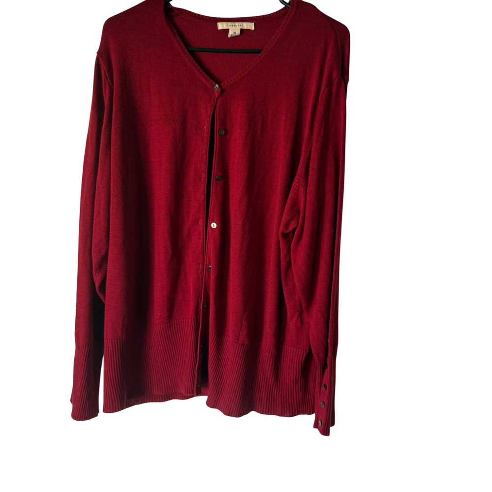 Merona Red Cardigan Button Front Long Sleeve‎ Ribbed Hem V Neck Women's 3X